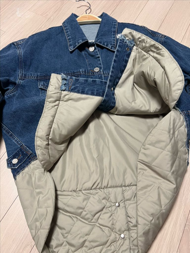 한섬 시스템 SYSTEM 패딩 레이어드 데님 자켓 퀼팅 누빔 안감 청점퍼 이미지