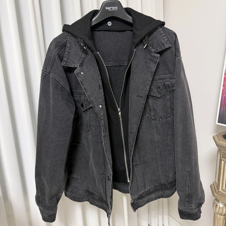 빈티지)OUR Room 아워룸 블랙 후드데님 쟈켓 프리사이즈--6