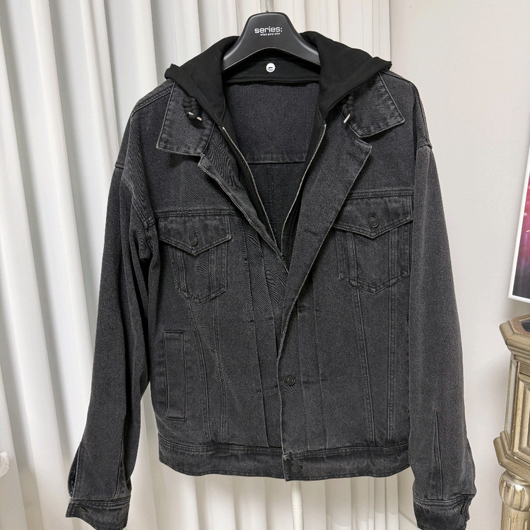 빈티지)OUR Room 아워룸 블랙 후드데님 쟈켓 프리사이즈--7