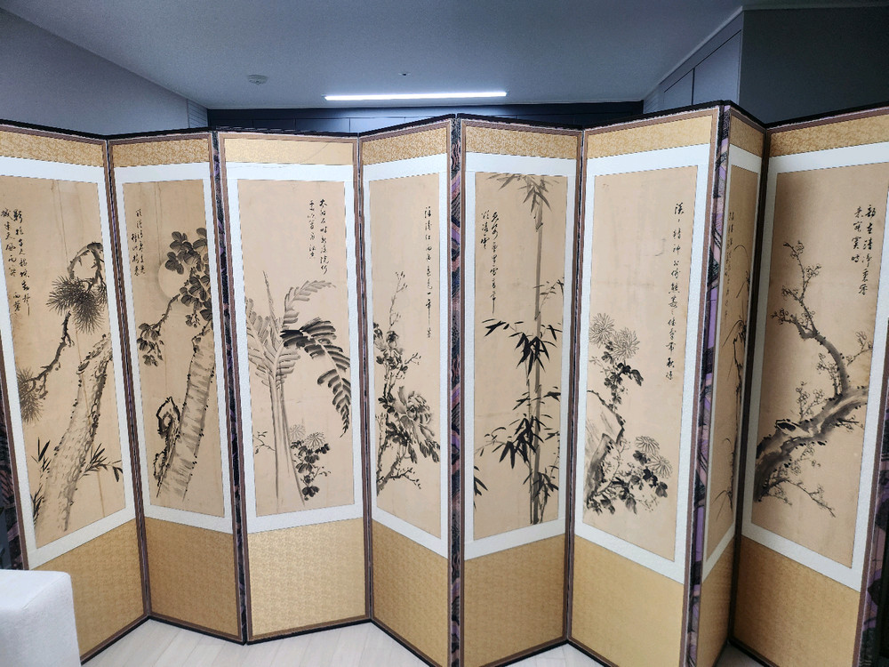 근현대 화단의 거목 우향 임경수 친필 양면 병풍 (사군자/고사인물화)--1