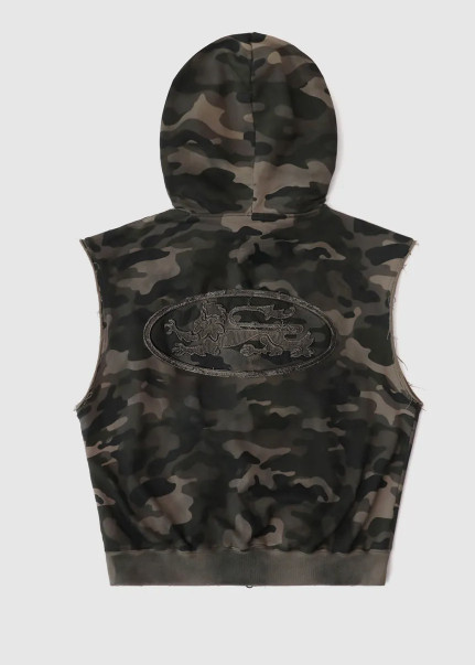 배드블러드 커브드 로고 슬리브리스 후드 집업 더스티그린카모 S 이미지