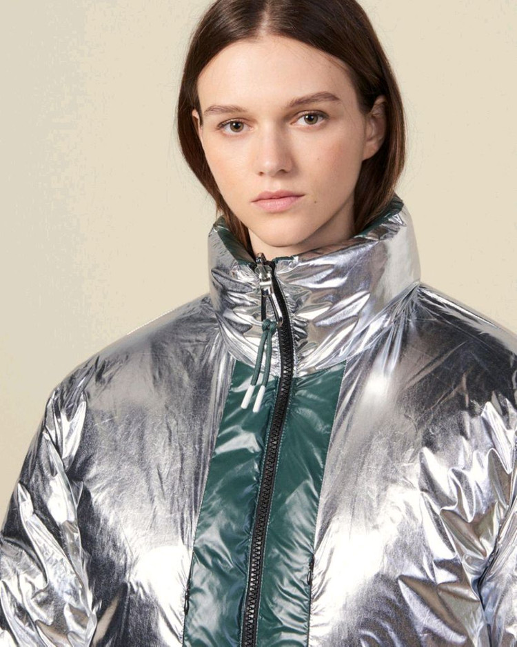 (새상품) 산드로 그린/실버 양면 다운 패딩 38사이즈--5