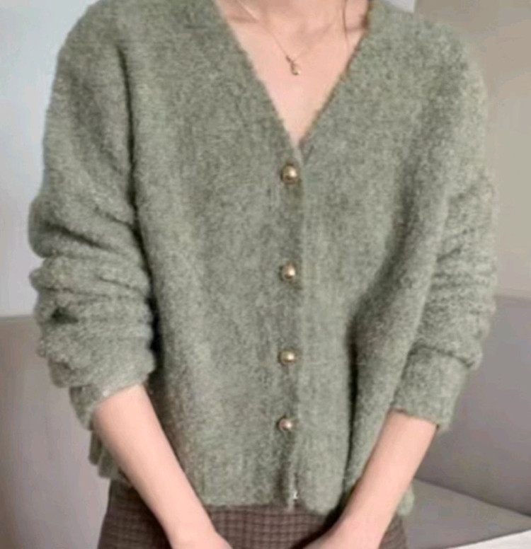 카키그린색 브이넥 가디건 넉넉한사이즈 이미지