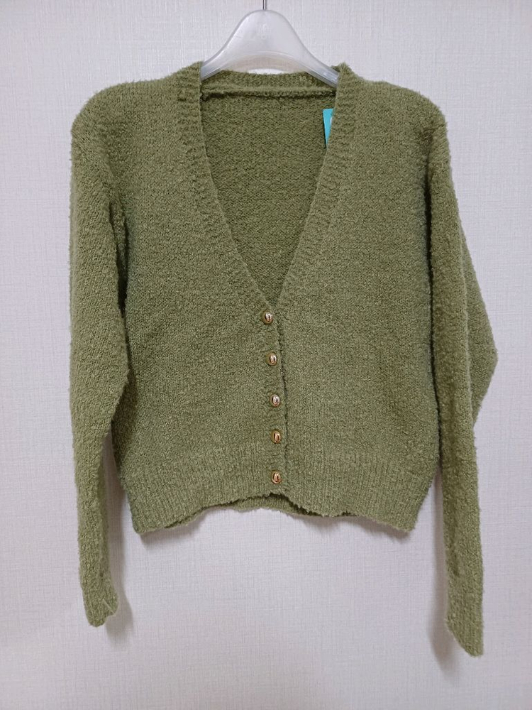 카키그린색 브이넥 가디건 넉넉한사이즈 이미지