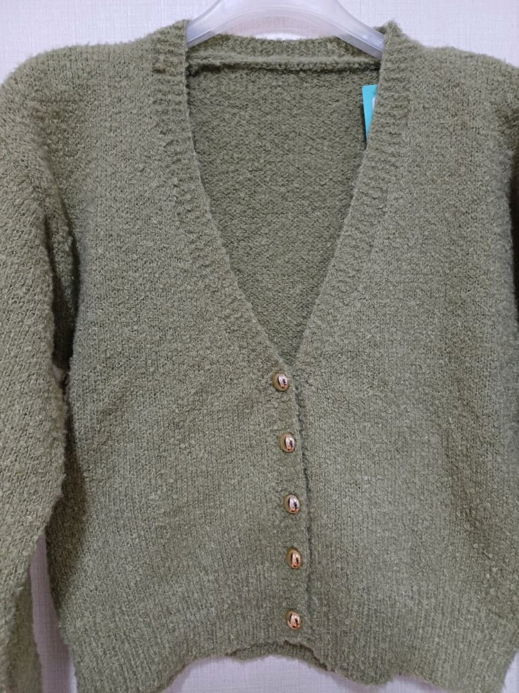 카키그린색 브이넥 가디건 넉넉한사이즈 이미지