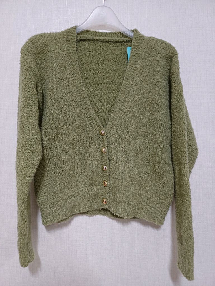 카키그린색 브이넥 가디건 넉넉한사이즈 이미지