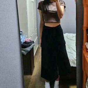 핏예쁨 블랙 트임 카고 롱 스커트 검정 치마 이미지