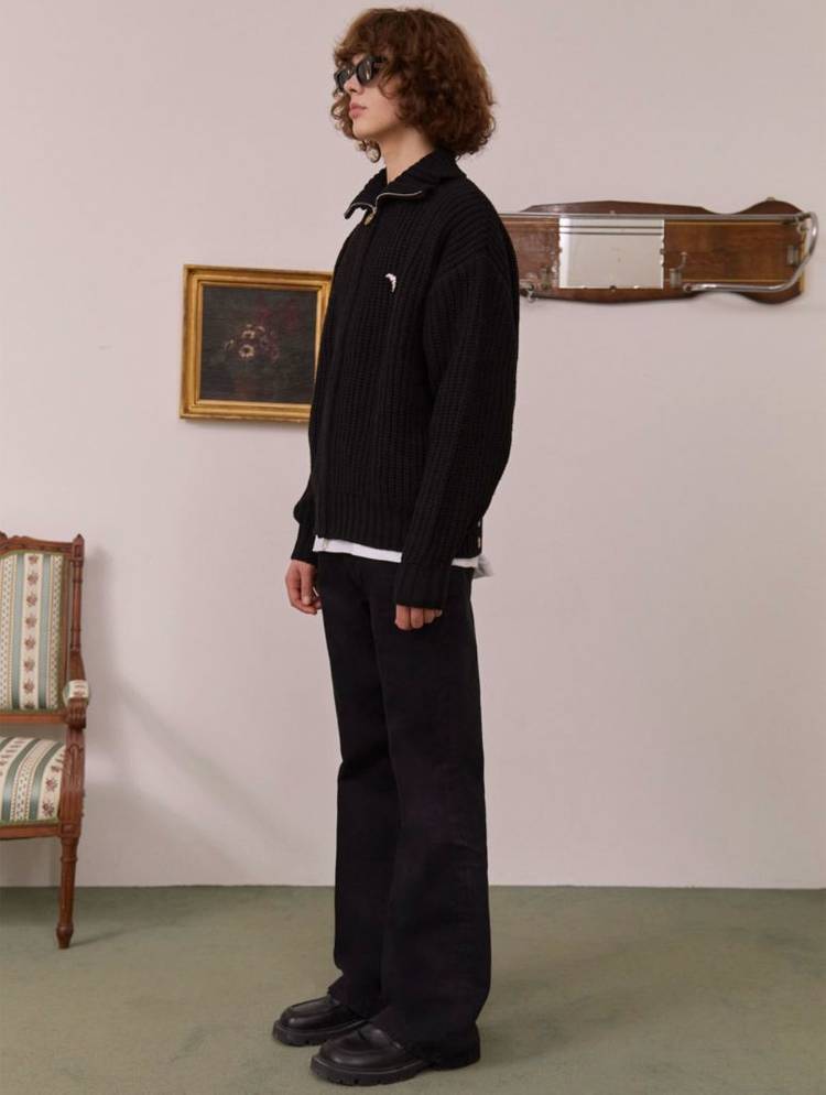 [M] STU 하이넥 집업 스웨터 블랙 이미지