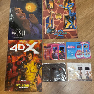 CGV특전 영화 주토피아2, 위시, 데드풀과 울버린 A3 포스터 + 필름마크 4종 굿즈 일괄 세트 싸게 판매합니다. 이미지