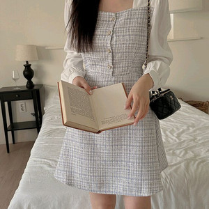 빅사이즈 트위드 원피스 블루 이미지