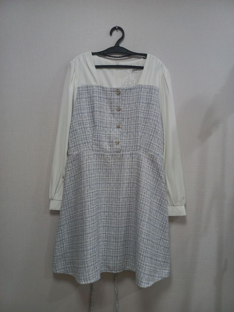 빅사이즈 트위드 원피스 블루 이미지