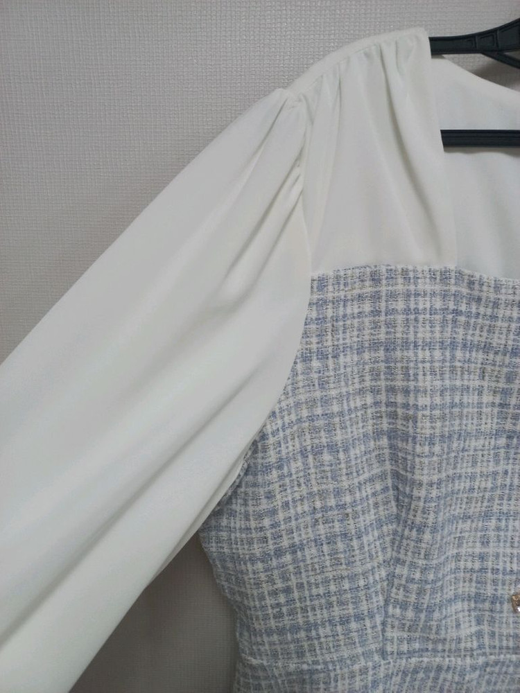 빅사이즈 트위드 원피스 블루 이미지