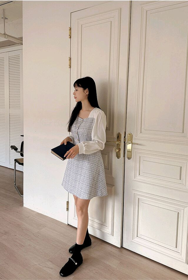 빅사이즈 트위드 원피스 블루 이미지