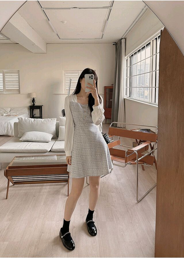 빅사이즈 트위드 원피스 블루 이미지