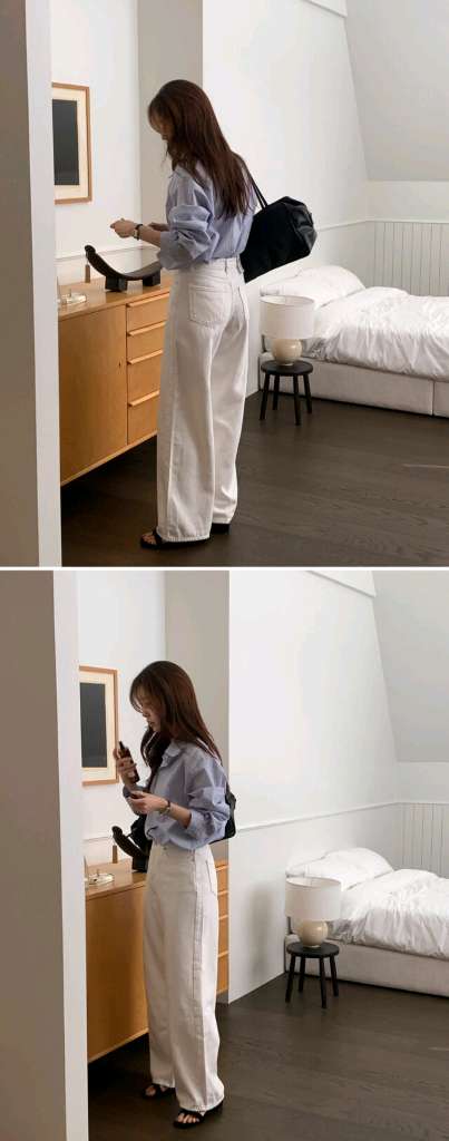 새상품)화이트 와이드 팬츠/ 흰청바지/흰바지/와이드 데님 이미지