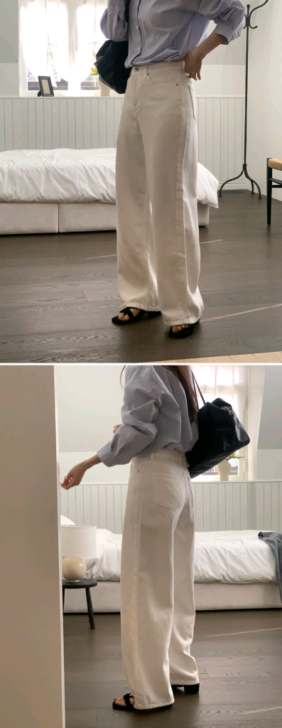 새상품)화이트 와이드 팬츠/ 흰청바지/흰바지/와이드 데님 이미지