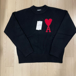 [거의 새제품] 아미 ami 빅하트로고 울 니트 블랙 L