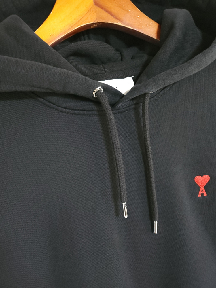 M 아미 블랙 스몰 하트 자수 남성 후드티 BFUSW200 730 이미지