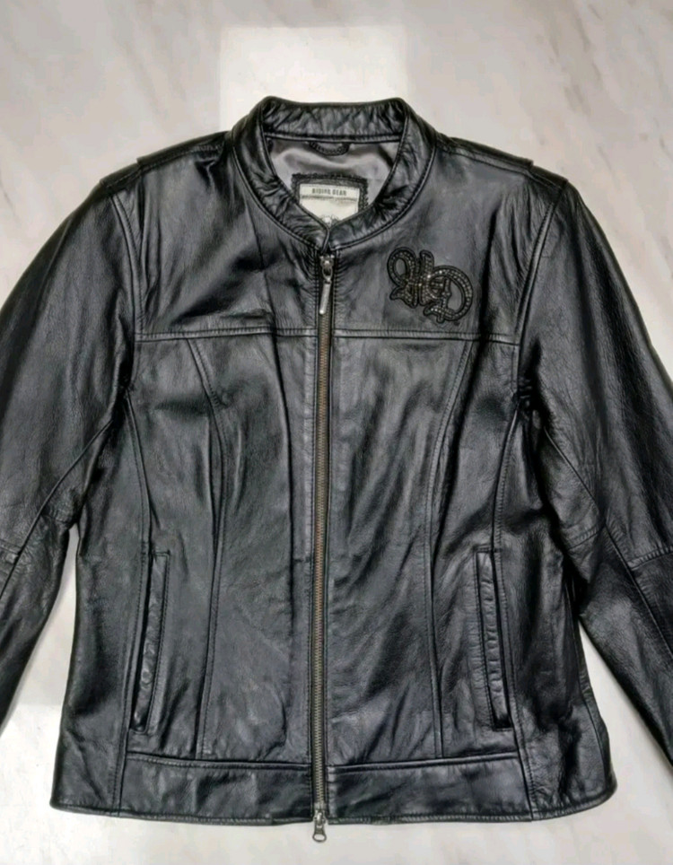 [최고급 사양] 할리데이비슨 여성용 큐빅장식 방풍 소 가죽자켓 S 사이즈--1