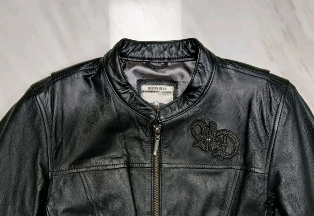 [최고급 사양] 할리데이비슨 여성용 큐빅장식 방풍 소 가죽자켓 S 사이즈--2