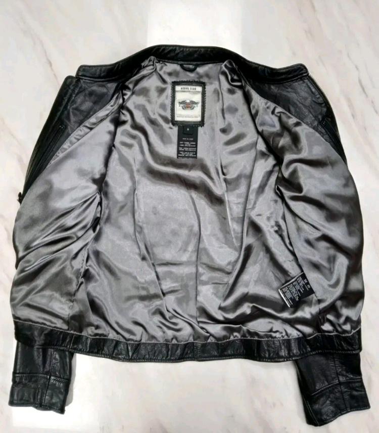 [최고급 사양] 할리데이비슨 여성용 큐빅장식 방풍 소 가죽자켓 S 사이즈--7