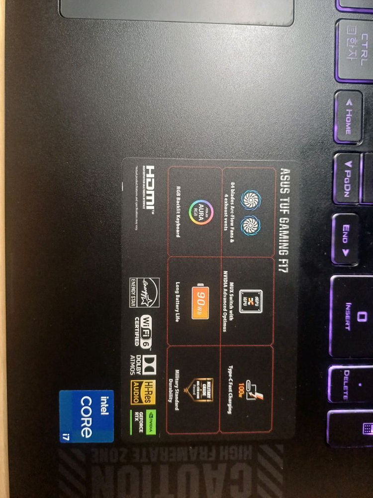 [S급/풀박스]ASUS TUF F17 (RTX 4070 /i7-13620H/32GB RAM/1TB/WIN11pro) 이미지