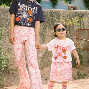 마르디 메크르디 레쁘띠 키즈 봄부터 가을까지 입으면 예쁜 진 스커트 플로럴 핑크색 L (120) 사이즈 새상품