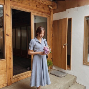 하늘 반팔 롱 원피스