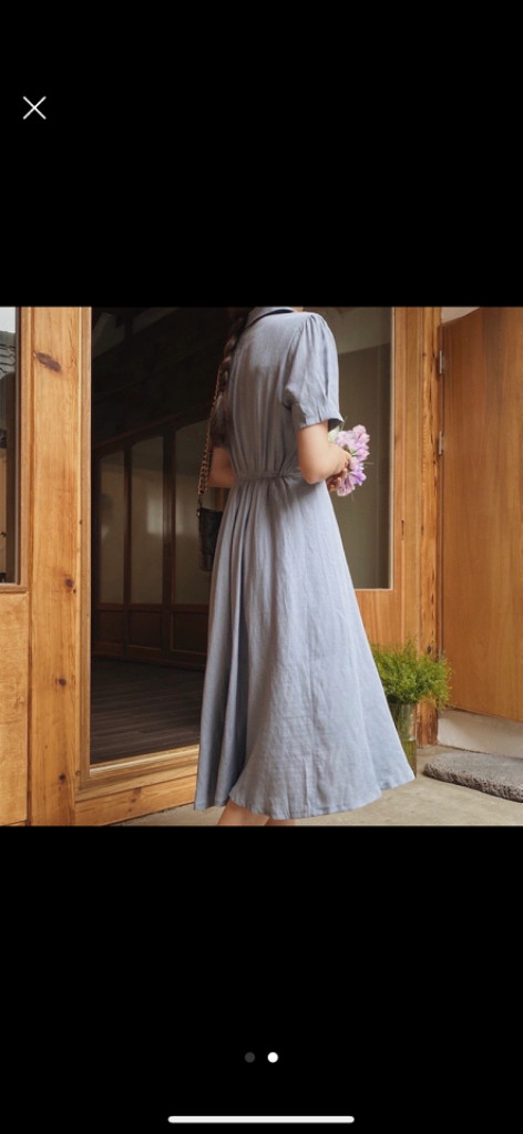 하늘 반팔 롱 원피스--1