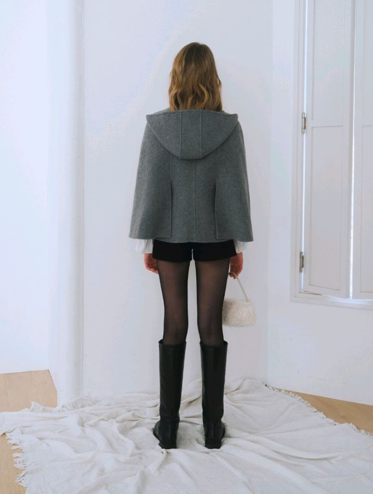 새상품) 르베인 2ND 케이프 후드 핸드메이드 코트 차콜 망토--3