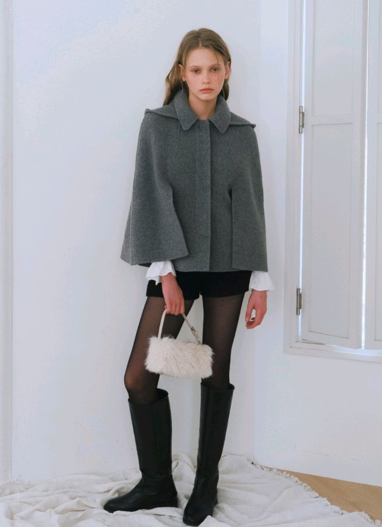 새상품) 르베인 2ND 케이프 후드 핸드메이드 코트 차콜 망토--4