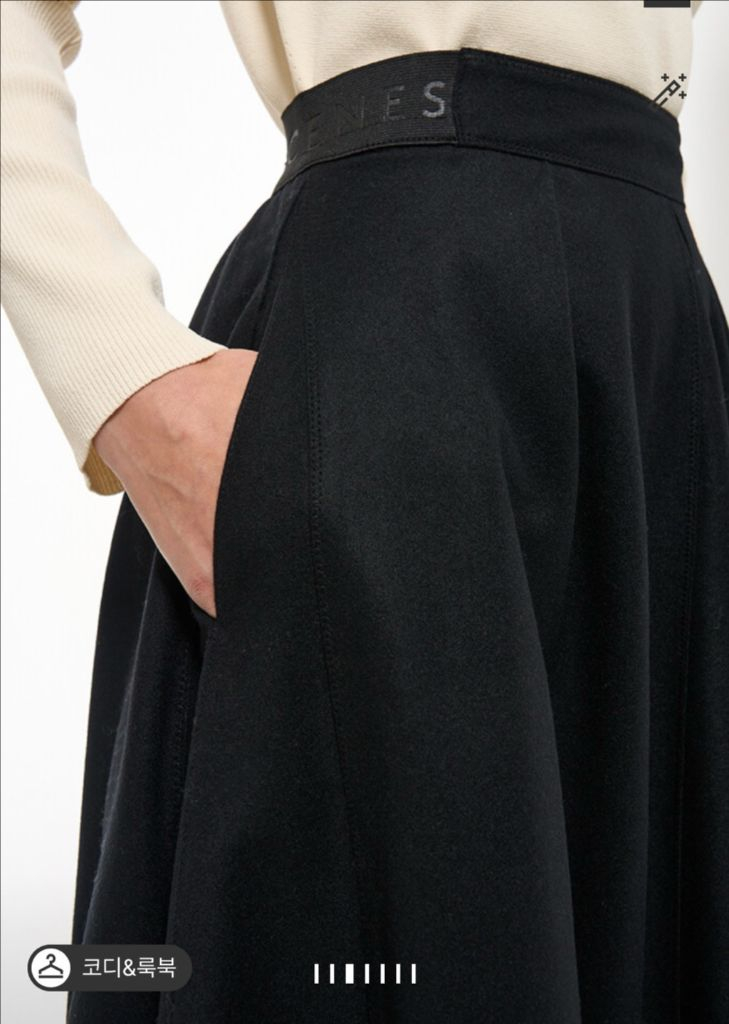 22년 한섬 타임 TIME 백 밴딩 플레어 스커트 울99% 뒷밴딩 롱치마 블랙 검정 이미지