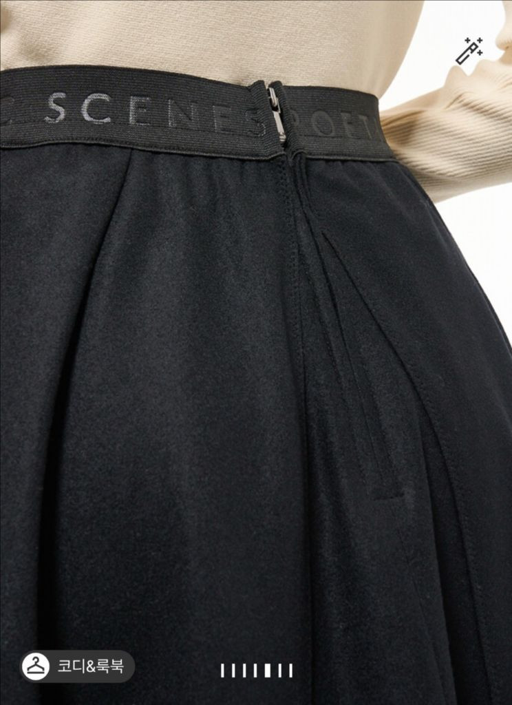 22년 한섬 타임 TIME 백 밴딩 플레어 스커트 울99% 뒷밴딩 롱치마 블랙 검정 이미지