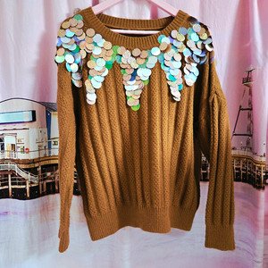 포도 스팽글 브라운 니트