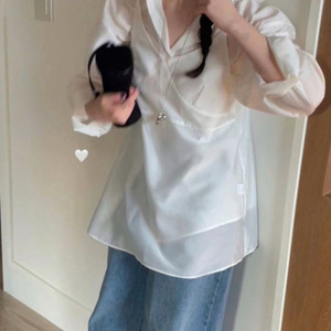 바스켓 디어 블라우스 나시 탑 세트 시스루 시어