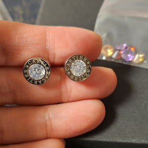 큐빅 귀걸이 커스텀 귀걸이 실버 은장 딱붙귀걸이 (새상품)