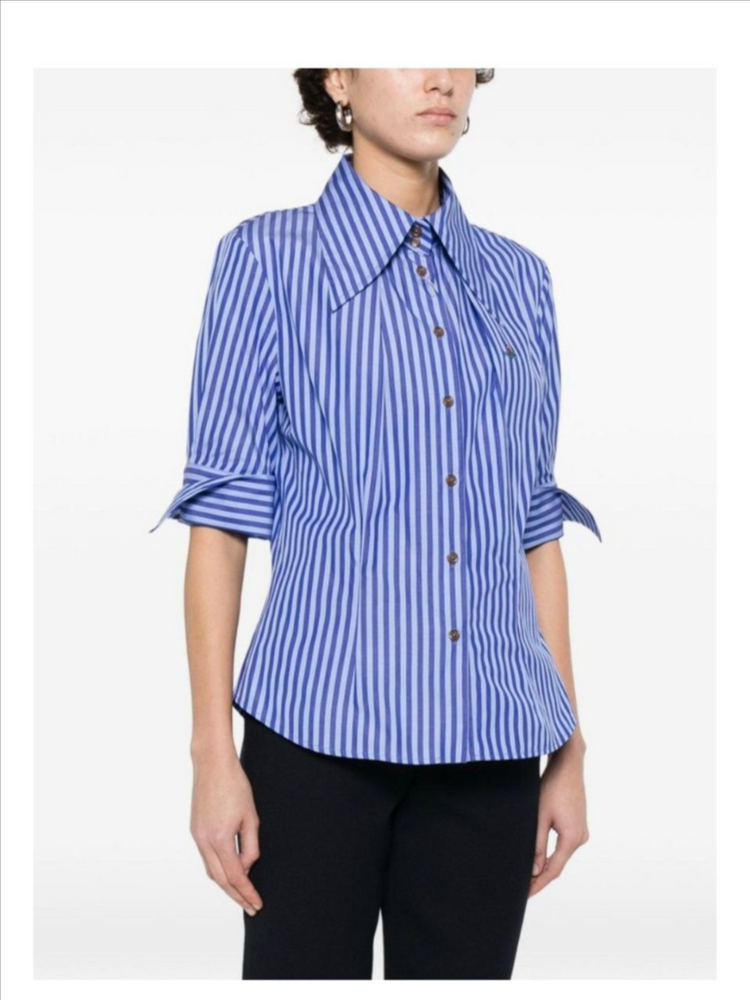 비비안웨스트우드 스트라이프 버튼 셔츠, 블루계열+블루계열, (42, 46 IT 구매가능)--2