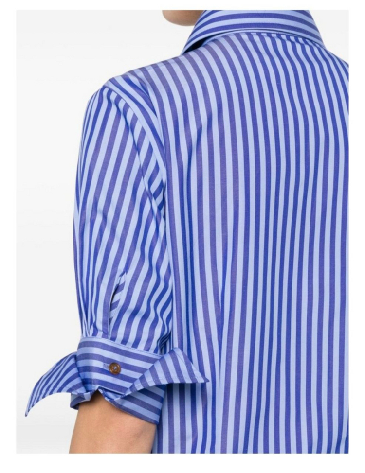 비비안웨스트우드 스트라이프 버튼 셔츠, 블루계열+블루계열, (42, 46 IT 구매가능)--4