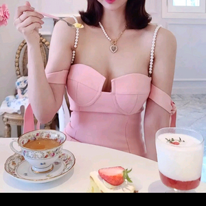 (새상품) 비비안수 라비수 밴디지 진주 리본 원피스 핑크, 블랙 S 이미지