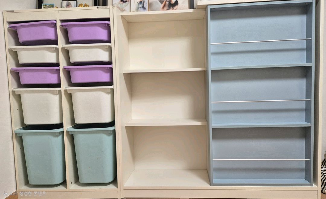 리바트 프렌즈아이 마카롱 책장+수납장 세트 (1200 슬라이딩형) / 8만원 이미지