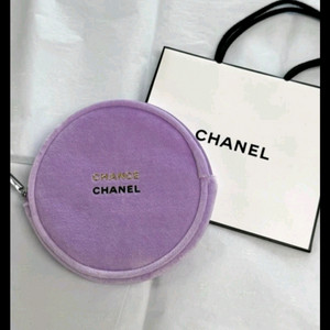 새제품)샤넬 샹스 퍼플 벨벳 미니 원형파우치