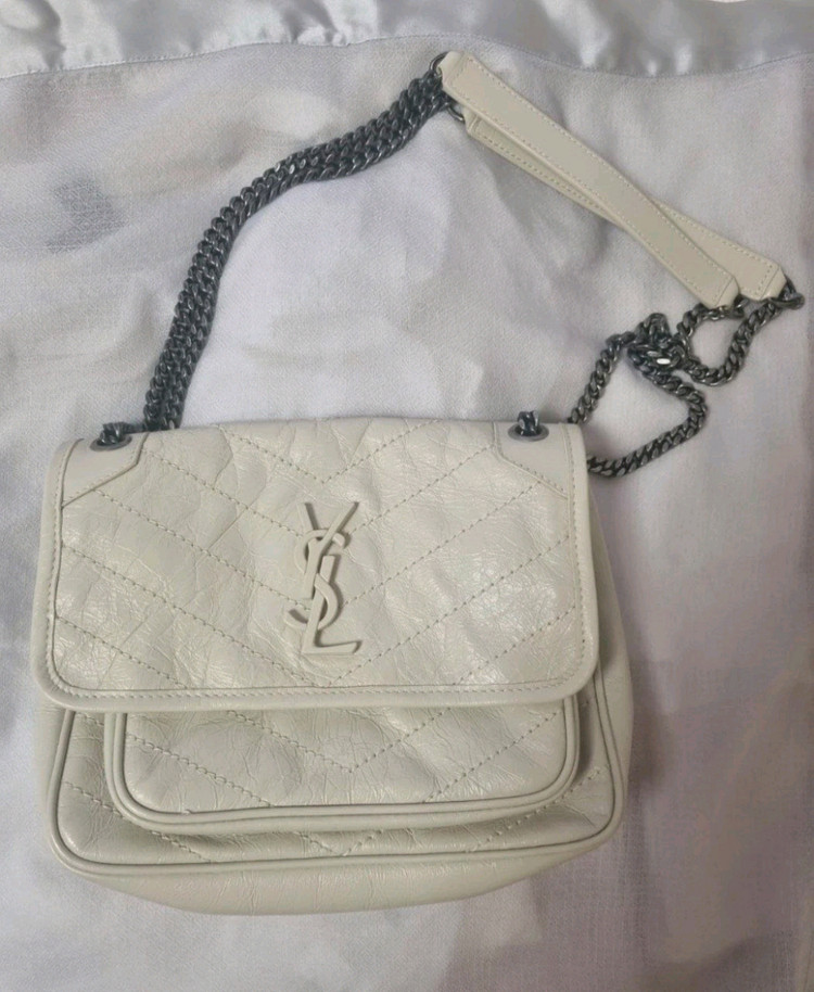 생로랑 니키 베이비 하얀색(아이보리, 크림) 숄더백--4