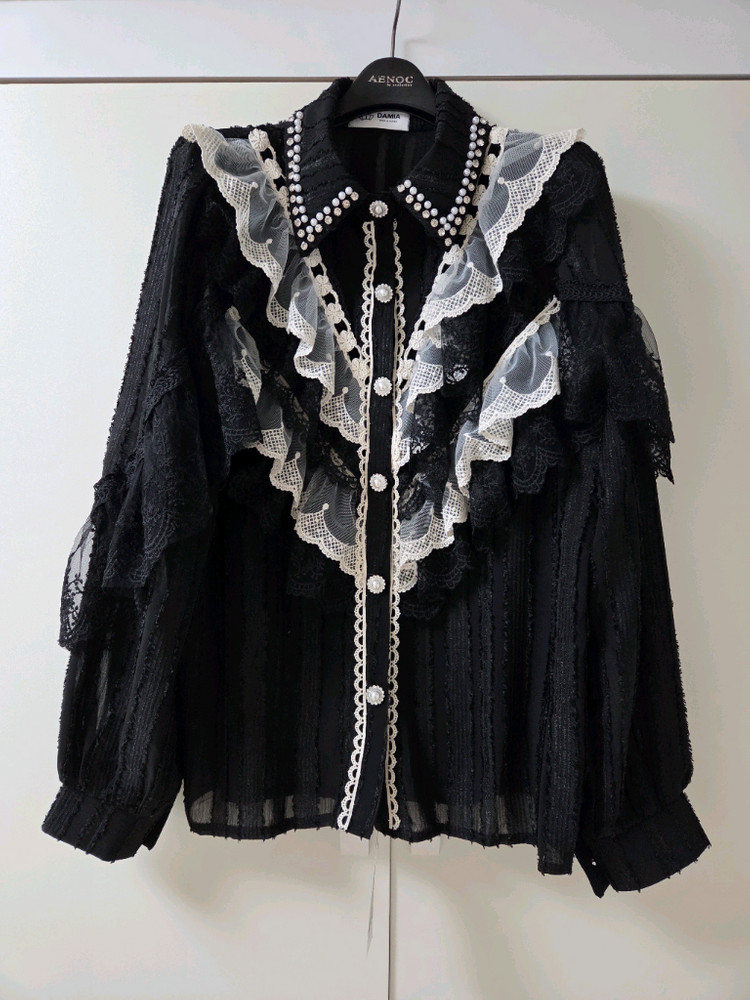 고급 프릴러플 블라우스 (모조에스핀 랑방 샤틴--1