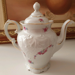 폴란드 Wawel 빈티지 6인 티세트 / 플로럴 금장 / 티팟 포함