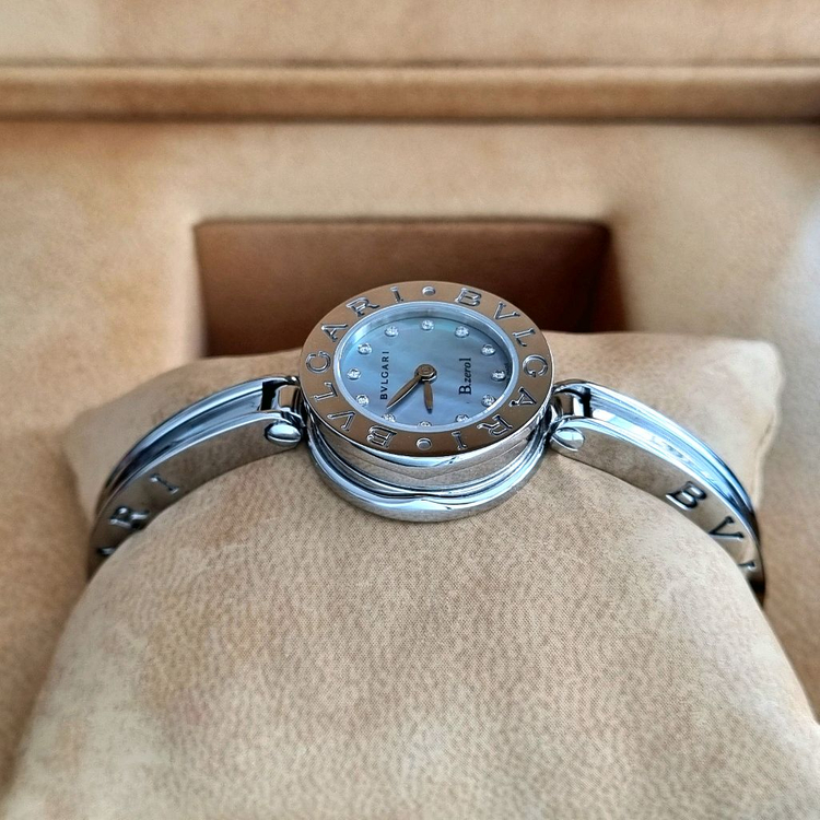불가리 구형 비제로원 22mm 쿼츠 블루 자개 12P 다이아몬드 BZ22SS 이미지