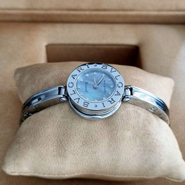 불가리 구형 비제로원 22mm 쿼츠 블루 자개 12P 다이아몬드 BZ22SS 이미지