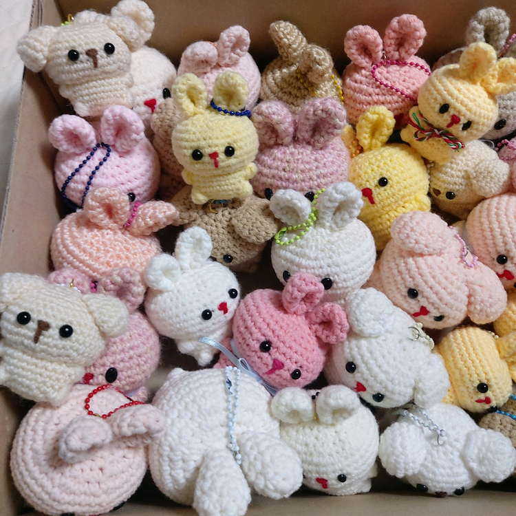 뜨개질 토끼 강아지 인형 키링세트--1