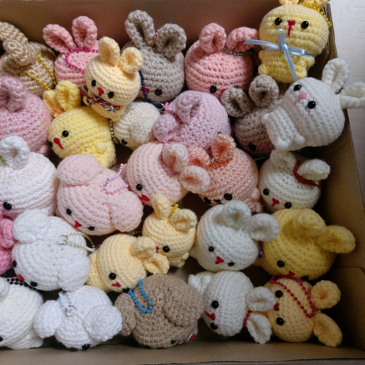 뜨개질 토끼 강아지 인형 키링세트--2