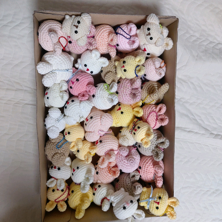 뜨개질 토끼 강아지 인형 키링세트--3