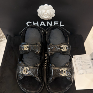 샤넬 한정판 크리스탈 CC로고 벨크로 샌들 37